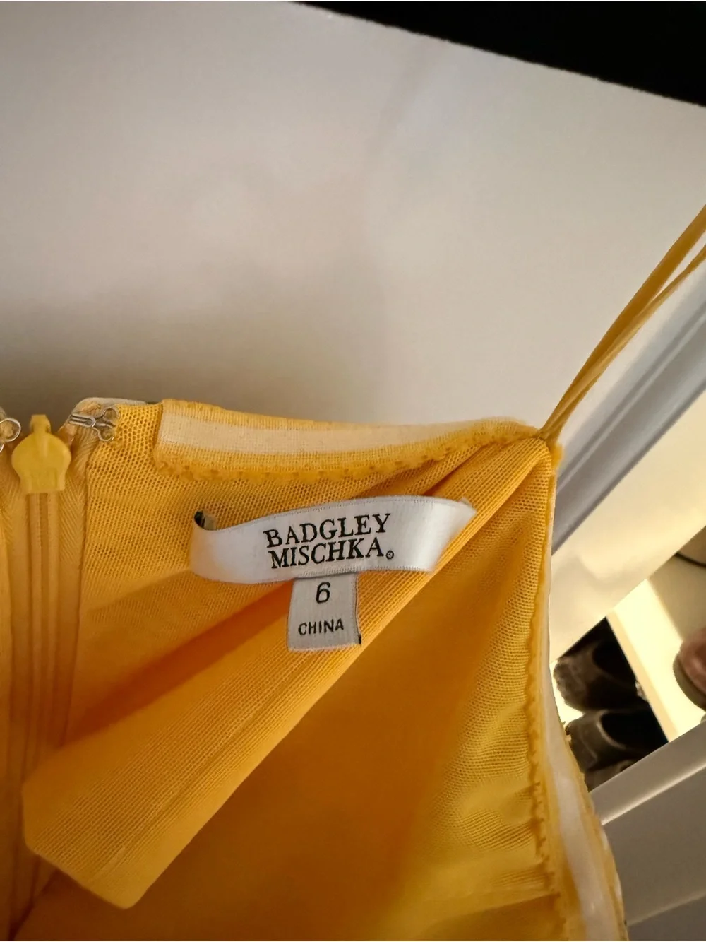 Badgley Mischka Yellow Floral Strapless A-Line Dress Size 6 - Picture 5 of 6